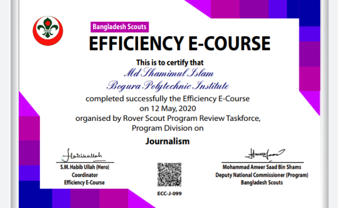 EFFICIENCY E-COURSE ORGANISED BY ROVER SCOUT PROGRAM REVIEW TASKFORCE,PROGRAM DIVISION BANGLADESH SCOUTS.
