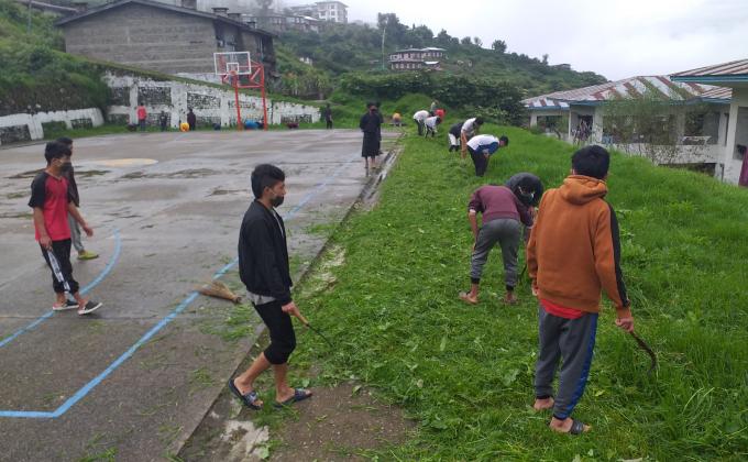 cleaning of basketball court in school 