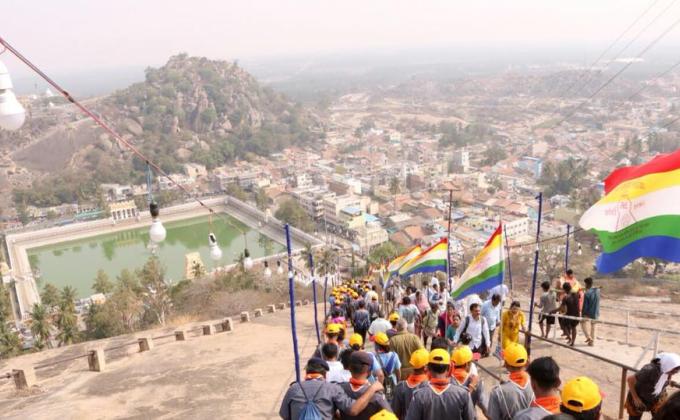 NATIONAL LEVEL ROVER & RANGER SERVICE CAMP DURING BAHUBALI. SWAMY MAHAMASTAKABHISHEKA AT SHRAVANABELAGOLA, HASSAN. DISTRICT, KARNATAKA, INDIA.