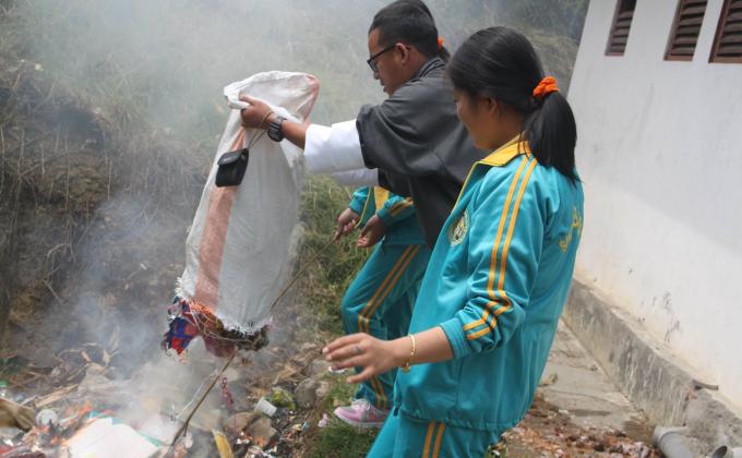 Mass Cleaning at Sherab Reldri Higher Secondary School initiated by scouts. 