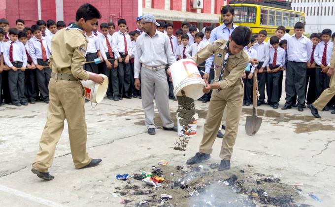 Fire safety training at Islamabad College for boys