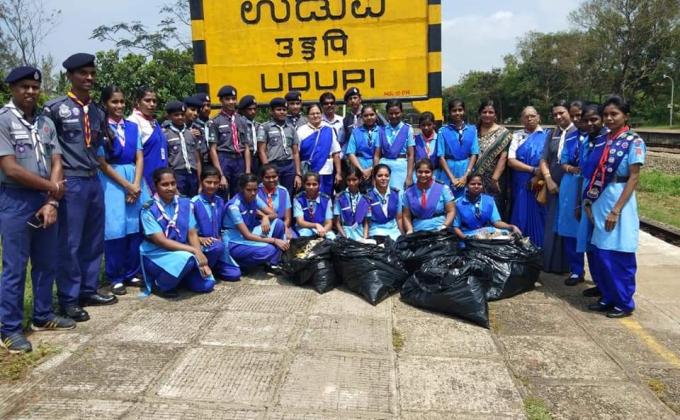 Swachh Bharat Cleanliness Drive Service Project, Indrali railway station Udupi ,Bharat Scouts and Guides Udupi District Association ,Karnataka, India. From 26th May 2016 to 2nd October 2018. 