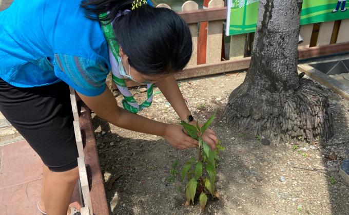 จิตอาสา รดน้ำต้นไม้บริเวณสวนธรรมชาติ