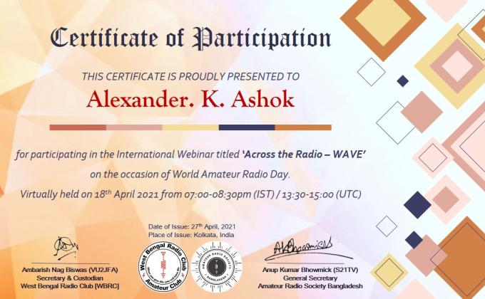 Radio Scouting - Webinar “Across the Radio-WAVE” on the occassion of World Amateur Radio Day by West Bengal Radio Club.