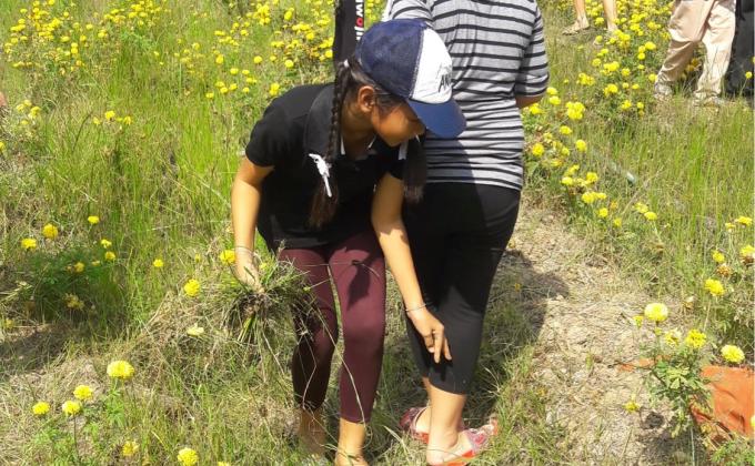 จิตอาสา เก็บขยะบริเวณสวน