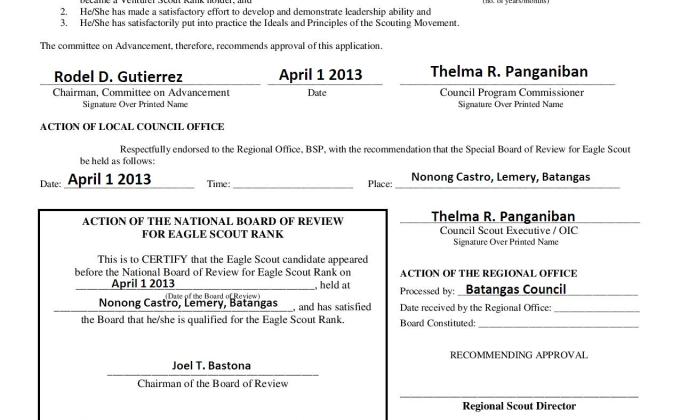 Application for Eagle Scout Rank: The National Court of Honor