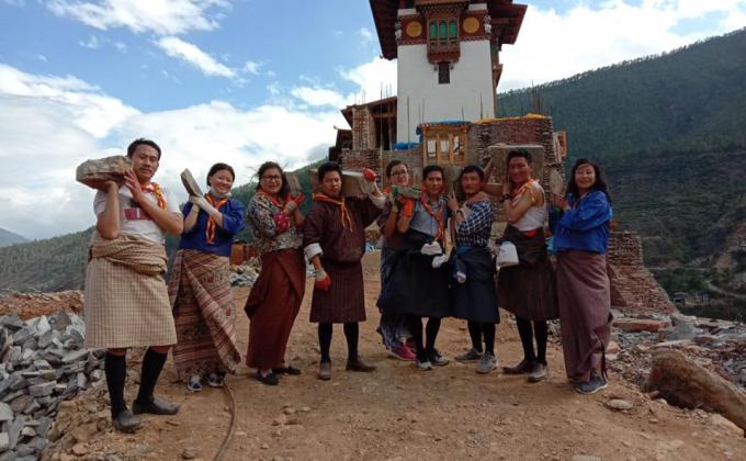 Community service at A Historic Dzong reconstruction