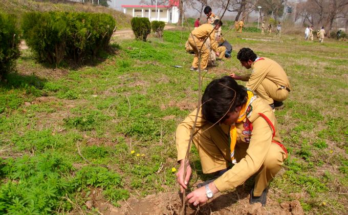 kurram scouts open group Tree plantation in scout  NHQ Islamabad after 15th national snow hike on 22 fab 2015