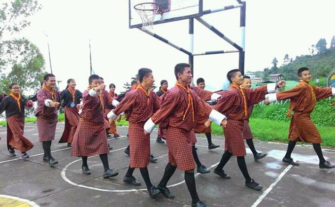 Teaching drill to mongar scouts