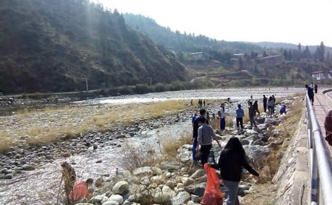Cleaning river bank