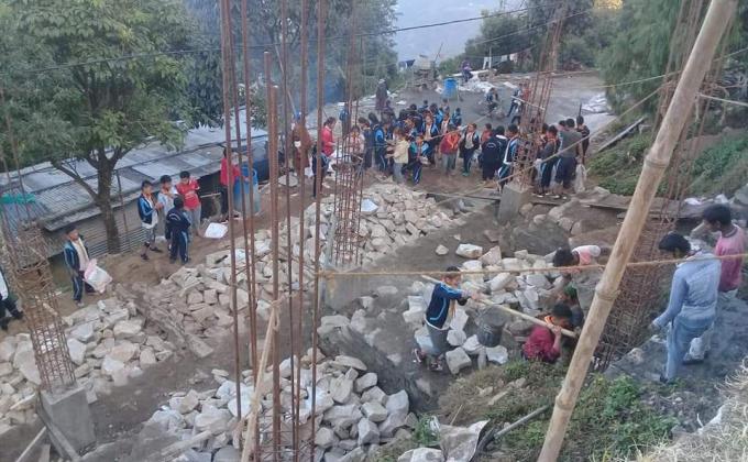 Voluenteering for construction site for Temple