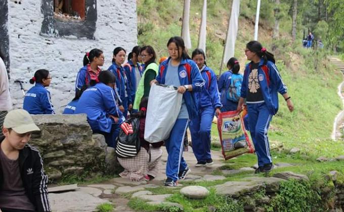 cleaning from jakar river to chamkhar chuu in commemorating the birth anniversary of the gyeltshuen(June 4)