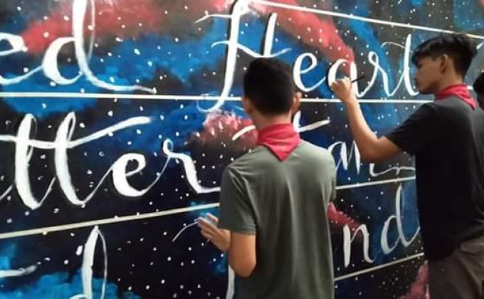 Pakikiisa ng caloocan high school senior scout say brigada eskwela (mural)
