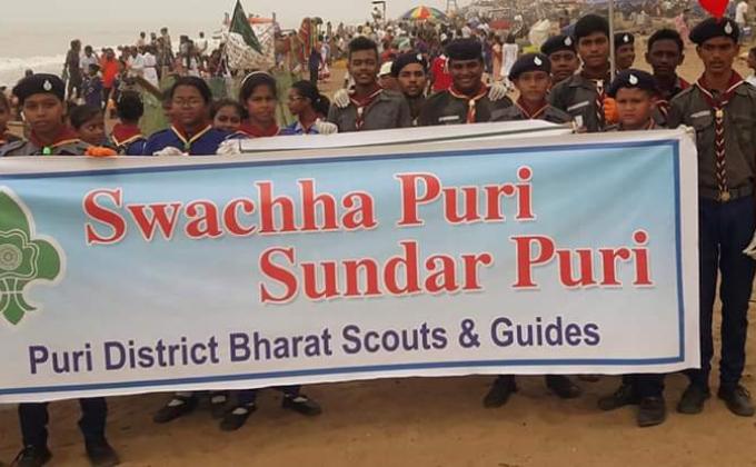 Sunday beach cleaning program by scouts, guides, scout masters and guide captains of Puri