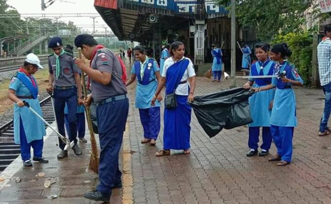 "39th month Swachh Bharat Cleanliness Drive by Bharat Scouts and Guides District Association Udupi. Karnataka State India. "