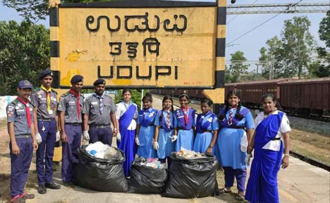 43rd month of Swachh Bharat Cleanliness Drive which held on 23/02/2020 at Indrali Railway Station Udupi .Karnataka. India.
