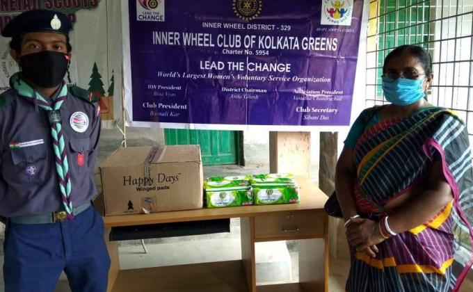 Distributing  Sanitary Napkins and Hand Sanitizers among the Girl students of MSKs of Falta Block, West Bengal, India