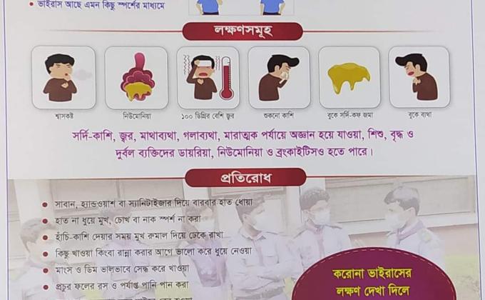 করোনা ভাইরাসের সচেতনতা মূলক লিফলেট  প্রদান 
