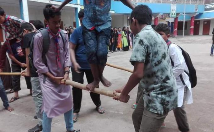 Playing with bamboo sticks