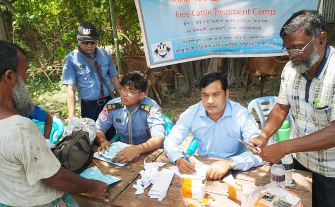 Free Cattle Treatment Camp by Crystal Open Scouts at Lalmonirhat 