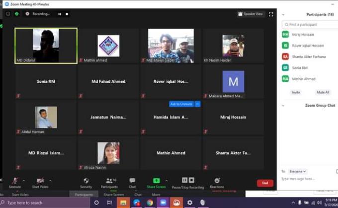 ১৭ জুলাই ২০২০ইং নিয়মিত ভারচুয়াল ট্রুপ ও ক্রু মিটিং।

