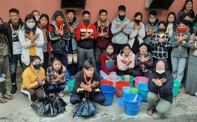 Dog feeding volunteer