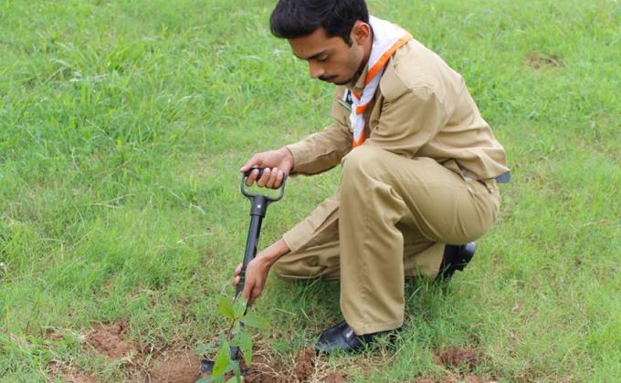 Tree plantation was done by scouts attending National Youth Council on 13th August 2018