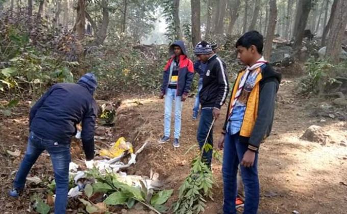 Cleaning the surroundings of Jonha falls.