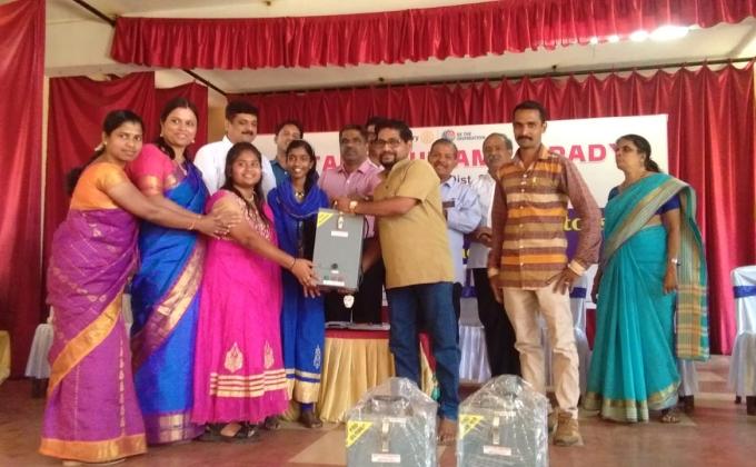 "Receiving Sanitary napkins incinerator machines from Rotary club Ambalpadi Udupi district, Karnataka state, India. "