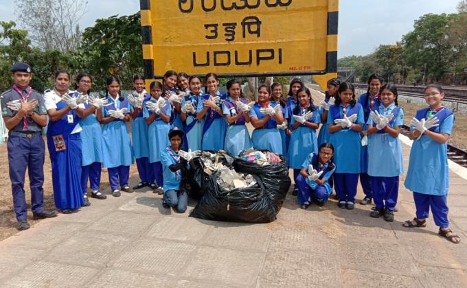  Swachh Bharat Cleanliness Drive Service Project by Scouts and Guides at Indrali railway station ,Udupi,  Karnataka ,India.