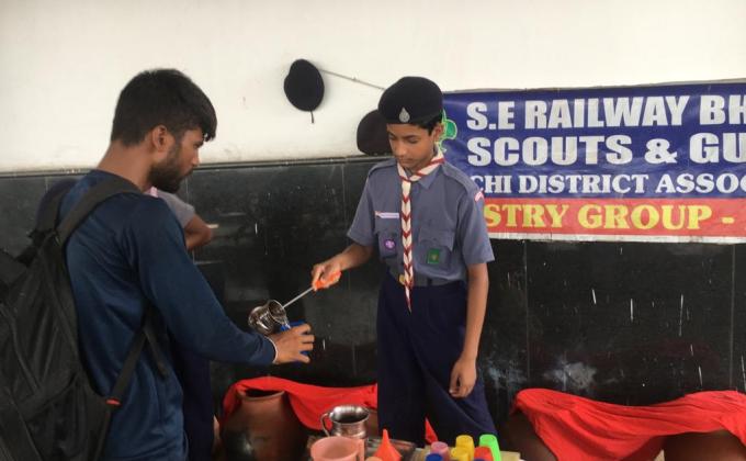 Providing water at Railway station. 