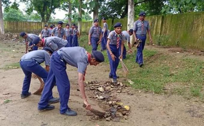 cleaning the area