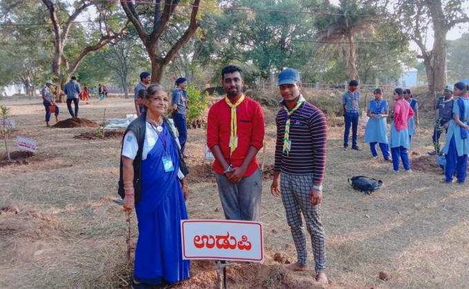 Plantation of saplings @ 28th Karnataka state jamborette, Bengaluru, Karnataka.