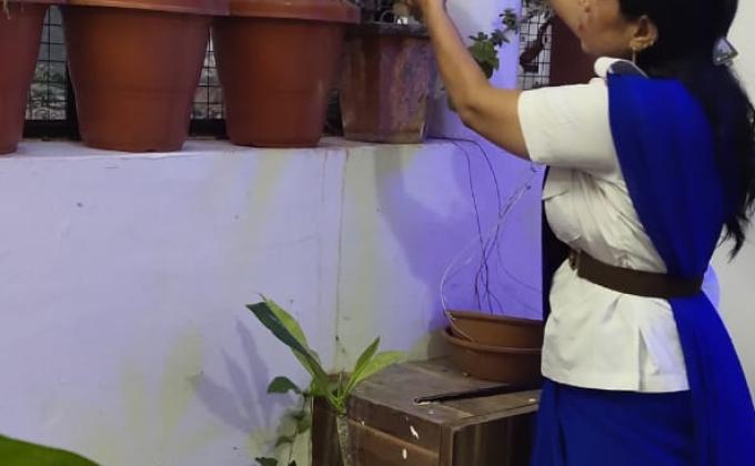 पौधों को पानी पिलाती स्काउट गाइड केप्टन जयलता माधव