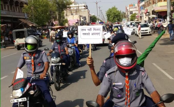 *झुंझुनू, कोरोना कॉविड 19 जागरूकता अभियान के अंतर्गत मोटरसाइकिल वाहन रैली निकालकर दिया जागरूकता