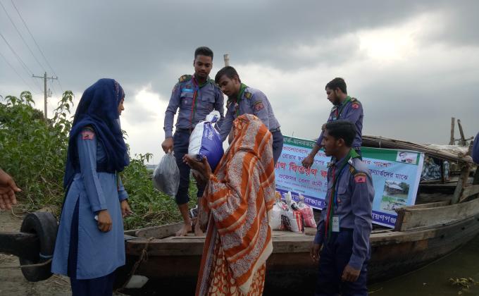 Distribute relief supplies to flood victims.