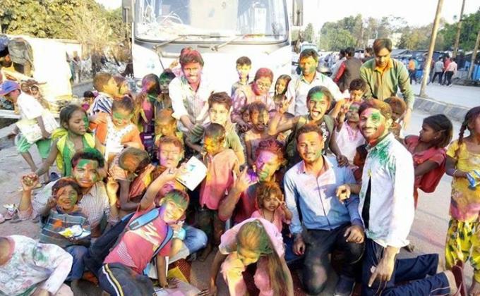 Holi with kerbstone children (Smile Roti Bank)Ticket to Life Project 