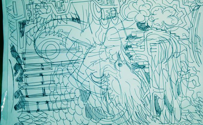 Lakaran idea mural seni dalam MoP.