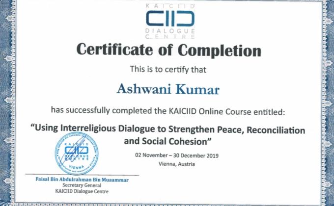 Completed the KAICIID Online Course on IRD