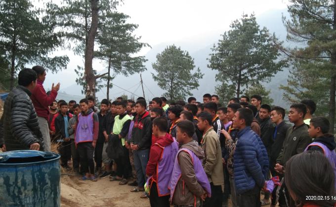 Filling up of soils and sends at Throema Lhakhang