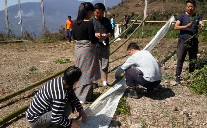 Hoisting of prayer flags 