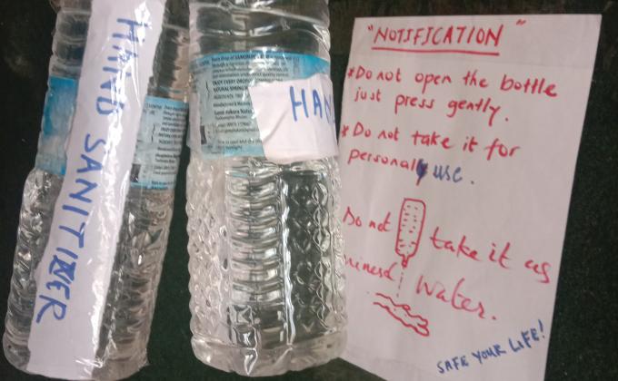 Distribution of hand sanitizer