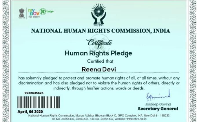 Human right pledge certificate 