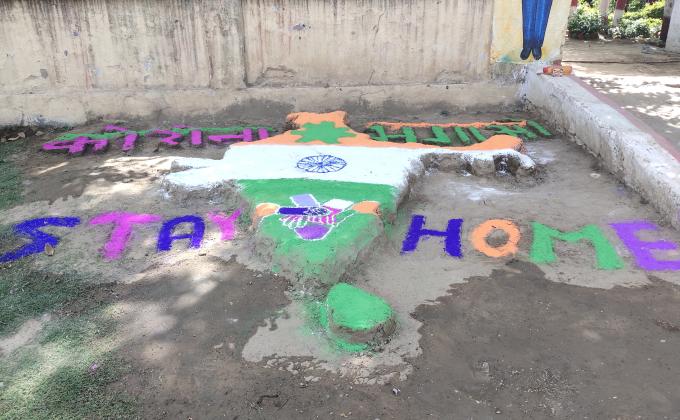 RANGOLI MADE STAY HOME MESSAGE