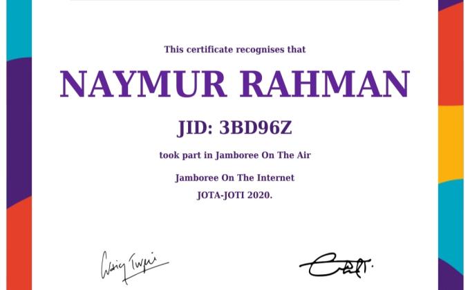 JOTA-JOTI 2020 Certificate of Participation