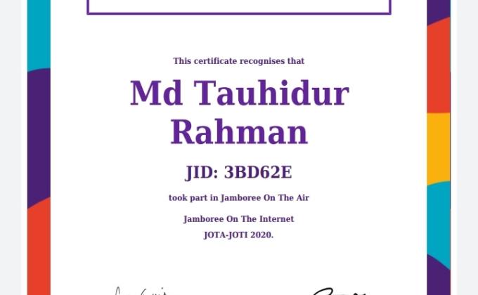Certificate of participation JOTA-JOTI 2020