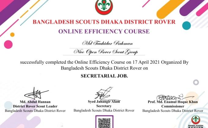 Online Efficiency Course by Bangladesh Scouts Dhaka District Rover on Secretarial job.