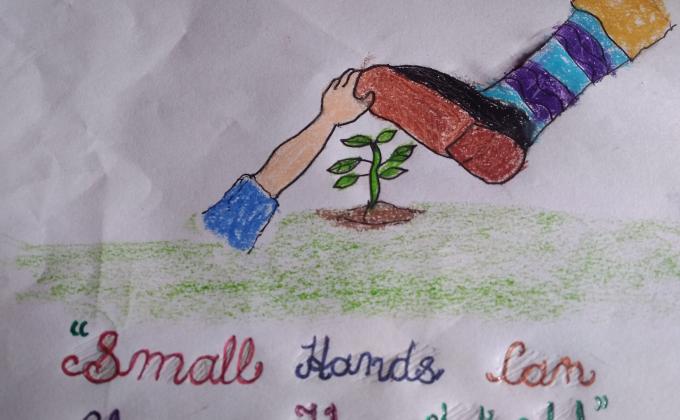 Plantation of saplings and feeding animals.