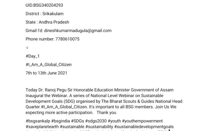 I am global citizen day 1 report link MADUGULA DINESH KUMAR