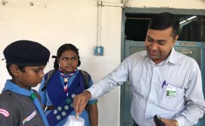 Flag day sticker distribution & Fund raising